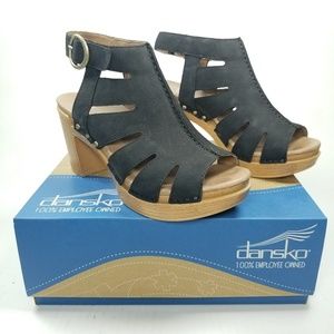 NIB DANSKO Demetra Milled Nubuck Strap Heels Black